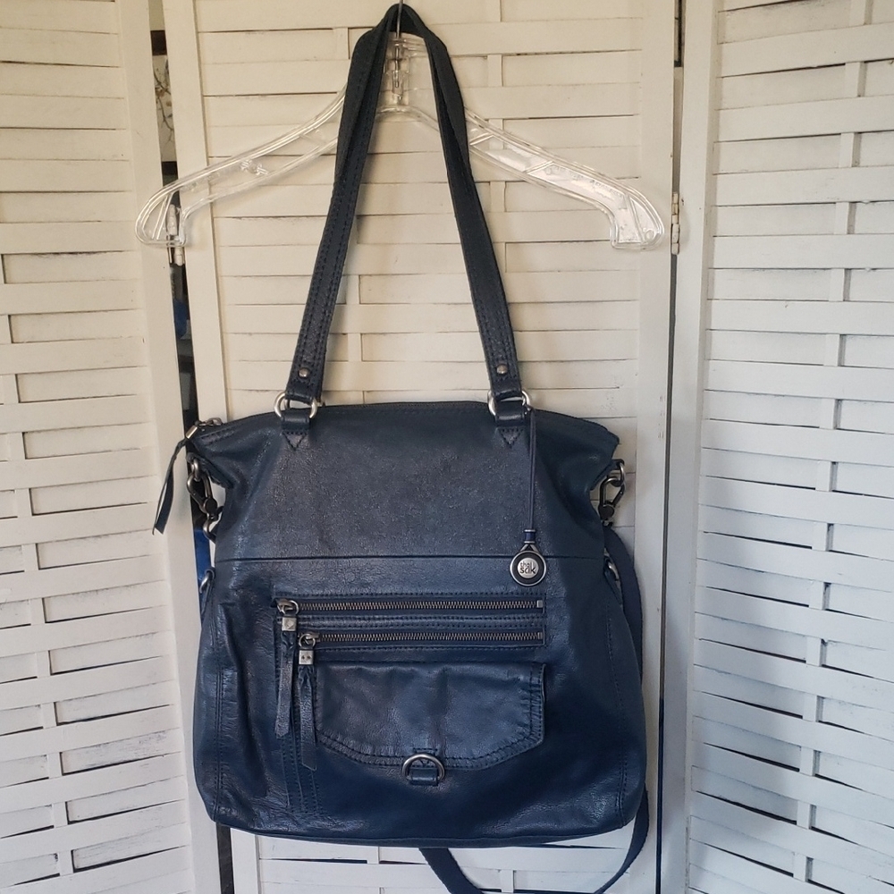 The Sak Slate Blue Leather Women's Big Shoulder Crossbody Bag
